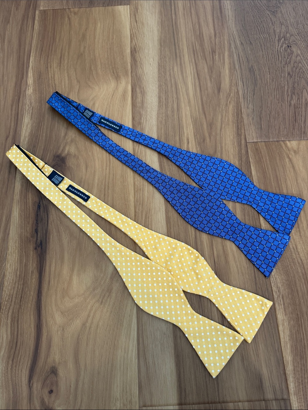 Bundle of 2 - Saddlebred 100% Silk Adjustable Bow Ties - Blue / Gold
